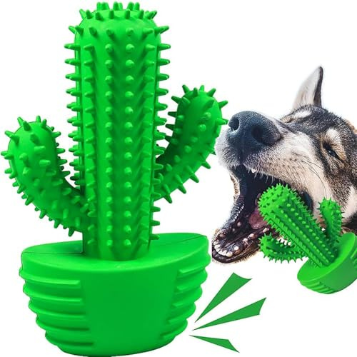 HETOO Kauspielzeug für Hunde, unzerstörbar, robust, langlebig, quietschendes Spielzeug für aggressive Kauer, Hundezahnbürste zur Zahnreinigung, Geschenke für Hunde (Kaktus)