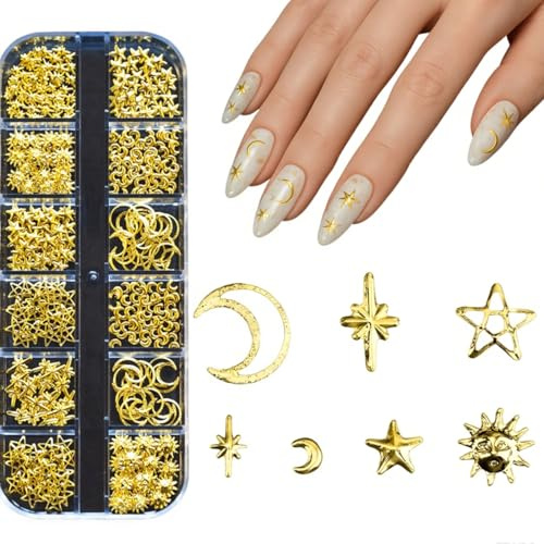 XYTAHDM 1 boîte breloques pour ongles étoiles, or nail art décorations, breloques nail charms 3D, breloques étoiles Y2K, accessoires pour ongles, décoration d'ongles à faire soi-même