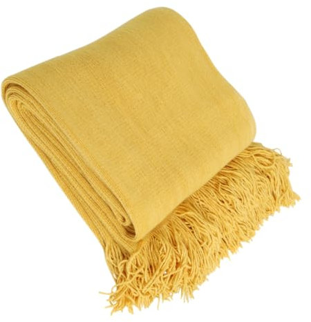 ULTECHNOVO Nordic Style Strickdecke Gelb Stilvolle Einfarbige Fransen Decke für Sofa Wohnungsdekoration für Zuhause und Hotel Atmungsaktiv und Ganzjährig Nutzbar