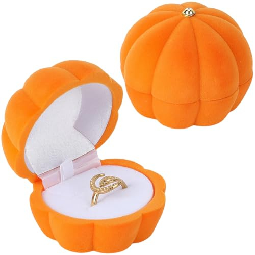 Beebeecraft Plant Velvet Pumpkin Ring Box Dark Orange Small Earring Gift Box with 1Pc Rectangle Velvet Pouches for Jewelry Pendants Storage Holder Halloween Theme Gift