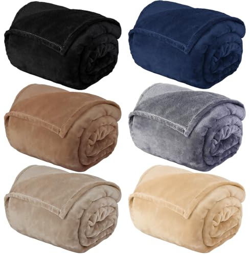 Peryiter 6 Pcs Fleece Throw Blanket Bulk 50'' x 60'' Cozy Throw Blankets for Homeless Women Men Sofa Plush Soft and Breathable Lightweight Blankets for Couch Bed Office Homes (Dark)