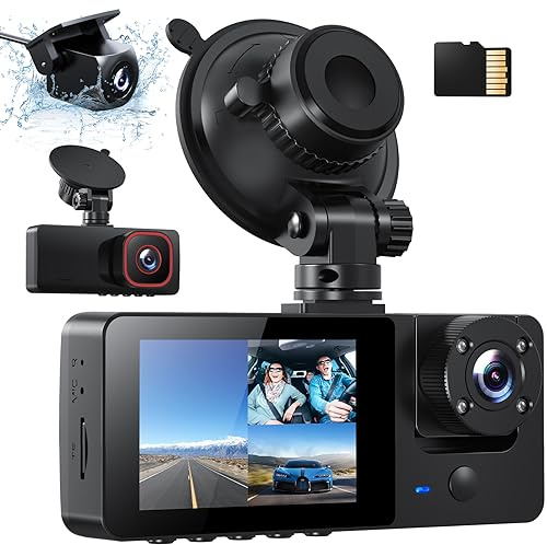 Bestsee 1080P 3-Kanal Dashcam Auto Vorne, Hinten und Innen, 64GB SD-Karte | 2,35 IPS Bildschirm, 24H Parküberwachung, WDR Nachtsicht, G-Sensor, Loop-Aufnahme