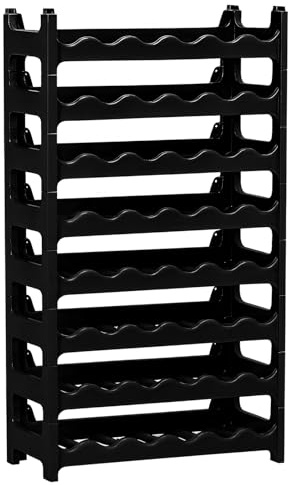 Weinregal Kunststoff Schwarz Stapelbar Flaschenregal für 48 Flaschen Keller | BURI Getränkeregal modular erweiterbar für Küche, Keller und Bar mit robuster Konstruktion und platzsparender Lagerung