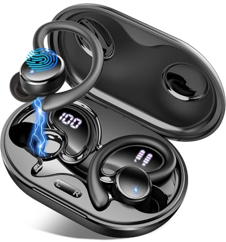 Cuffie Bluetooth 5.4 Sport, 2026 Auricolari Bluetooth con 6D Bass Stereo, 50 Ore Cuffie In Ear Cancellazione Rumore ENC e 4 HD Mics, HiFi Cuffiette LED Display, IP7 Impermeabile Cuffie Senza Fili