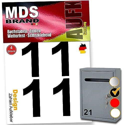 MDS Brand 8cm Design Zahlen Aufkleber 4x Spar Pack Selbstklebende Klebezahlen für Briefkasten, Mülltonne & Hausnummeren Aufkleber für Außen & Innen, D-8 (Schwarz-1)