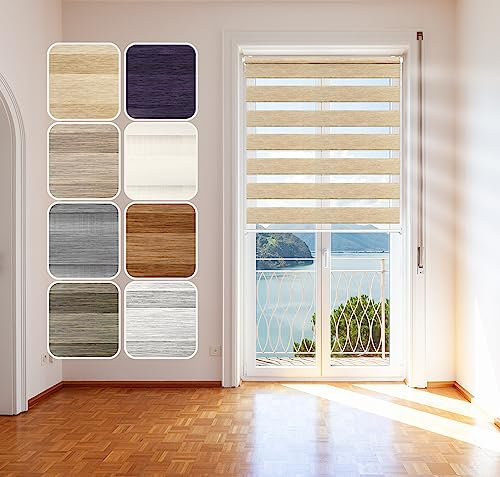 Doppelrollo Natural, Beige, 75x150cm - Duo-Rollo Klemm Fix mit Klemmträger, Fenster-Rollo/Seitenzug-Rollo ohne Bohren, lichtdurchlässig und verdunkelnd
