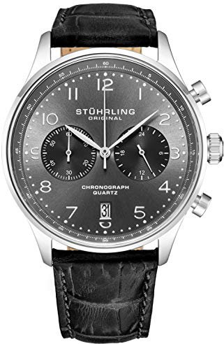 Stuhrling Original Herren Quarz Chronograph Uhr - Edelstahlgehäuse und Lederarmband - Analoges Zifferblatt mit Datumsanzeige GR1-Q Herrenuhrenkollektion