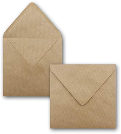 50 Quadratische Briefumschläge Kraftpapier gerippt - 155 x 155 mm - Kuvert mit 110 g/m² - Umschläge Spitze Klappe mit Nassklebung Umschläge ohne Fenster - Glüxx Agent