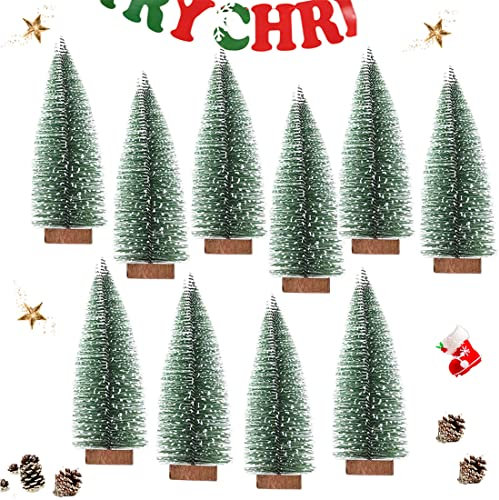 Limeo 10 Pezzi Mini Alberi di Natale Artificiali in Plastica - Pino Decorativo per Tavola e Vetrina, 10cm (Verde)