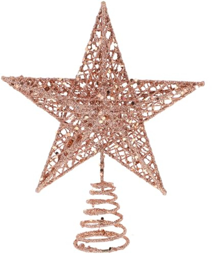 Amosfun - Puntale per albero di Natale in ferro con stella glitterata, Ferro, Oro rosa, 20 cm
