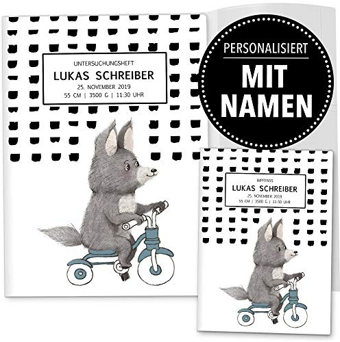 OLGS U-Heft Hüllen Set Super Strange Untersuchungsheft Hülle & Impfpasshülle schöne Geschenkidee personalisierbar mit Namen und Geburtsdatum (Uheft, Impfpass Set 3-teilig personalisiert, Wolf)