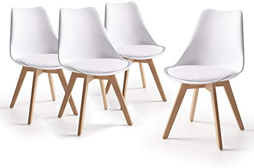 Home Heavenly® - Pack de 4 sillas Comedor salón TULIPA. Silla de diseño nórdico con Asiento ergonómico Acolchado. Patas de Madera.