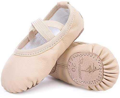 Ballet Shoes Leather Ballet Flats Split Sole Dance Slippers for Girls Toddlers Women Beige 4 UK (37 EU)