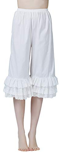 BEAUTELICATE Pantalon Victorien De Femme Été Jupon en 100% Coton Culotte Bouffantes Renaissance Lolita Pumpkin Volants Short Pantacourt Ample De Pyjama Blanc Brut, M