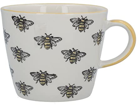 Gisela Graham Ceramic Bumble Bees Painted Yellow Trim Bee Cup Mug | Ceramic, Patterned