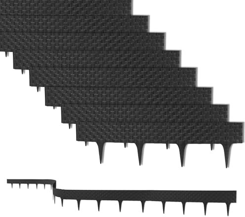 BigDean 16 m Rasenkante mit 20 Elemente á 80 cm - Biegbarer Kunststoff in Rattan-Design - Beeteinfassung, Beetumrandung, Palisaden - 9,5 cm hoch