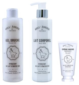 LOT LAIT CORPOREL 250 ML+ GEL DOUCHE 250 ML+ CRÈME MAIN 50 ML AU LAIT D'ÂNESSE bio BELL' ÂNESSE