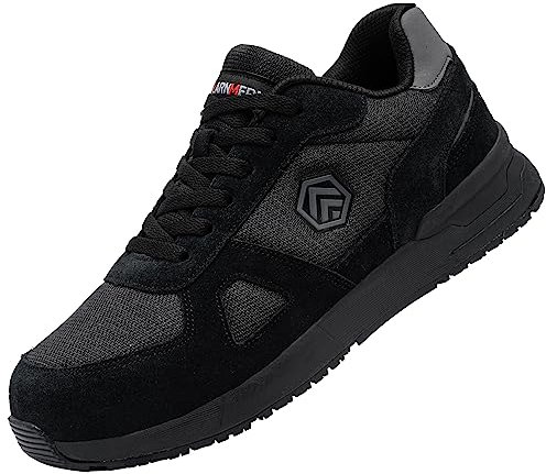 LARNMERN PRO Safety Shoes for Men Women Steel Toe Cap Trainer Lightweight Breathable Work Trainer SRC Non-Slip Black Size 9 UK