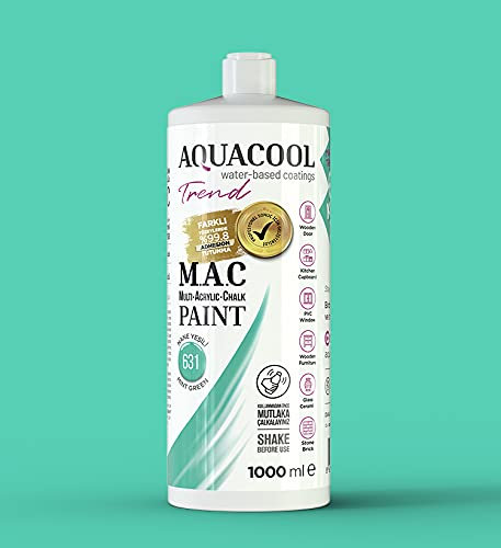 Happy Woody AquaCool - Pintura acrílica mate de secado rápido para uso en interiores y exteriores en muebles, madera, plástico, vidrio, cerámica, piedra (1000 ml, verde menta 631)