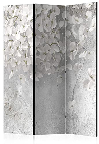murando - Paravent Raumteiler Innen weiße Blumen 135x172 cm 3-teilig Einseitig Raumtrenner Trennwand Holz Room Divider Mobiler Sichtschutz Spanische Natur Pflanzenmotiv Betonoptik grau b-C-10036-z-b
