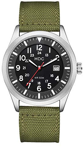 MDC Orologio da uomo analogico militare al quarzo, orologio da polso tattico esercito per uomo, orologio da lavoro sul campo all'aperto con visualizzazione della data, Verde, Bracciale