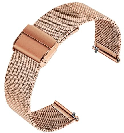 Lahviuu Bracelet de Montre Metal pour Homme Femme,Bracelet de Montre pour Montre Connectée et Montre Traditionnelle Dégagement Rapide Double Boucle 22mm Or rose