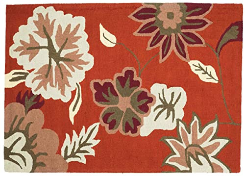 RUG PRINCE Kurzflor Teppich Blüte Wolle 160x230 Orange Floral Handarbeit Handtuft Modern 281