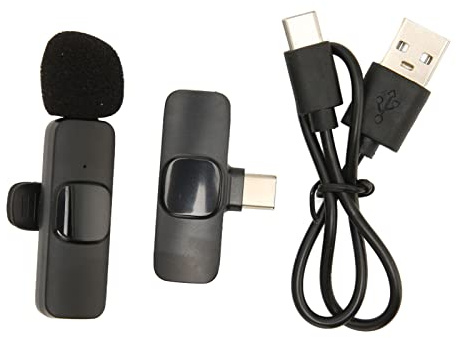 KOSDFOGE USB C Wireless Lavalier Microfono Plug Play Accoppiamento Automatico Tipo C Mini Microfono Risvolto per Telefono PC Tablet K8,per Intervista Video Podcast