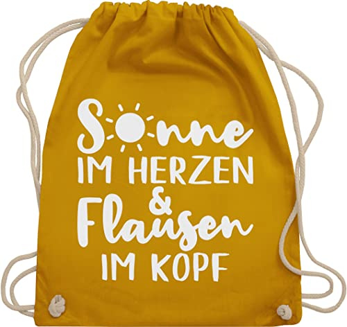 Turnbeutel Rucksack - Sprüche Statement mit Spruch - Sonne im Herzen und Flausen im Kopf - Unisize - Senfgelb - beutel+rucksack+mit+sprüchen sprueche beutel sprüchen spruechen stoffrucksack