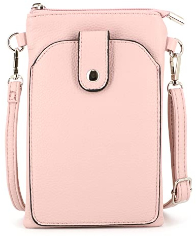 flora & co Petit Sac à Bandoulière Femme - Sacoche Rectangle pour Téléphone Portable - Pochette Simili Cuir Grainé Ville Fête - Chic Léger - Rose Clair