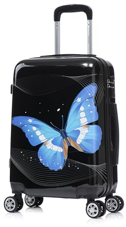 InUSA Black Butterfly Print Luggage with Spinner Wheels | Durable Lightweight Hardside Suitcase | Travel Bag with Handle and Trolley | 20 Inch Carry-On Spinner Luggage