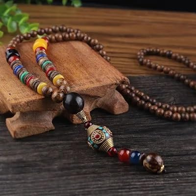 HXSCOO Vintage Nepal Largo Budista Mala Colgante de Cuentas de Madera & Collar Étnico Bohemio Boho Buda Joyería de la Suerte for Mujeres Hombres (Color : Style11)