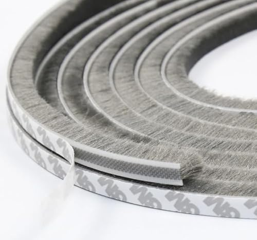 5m Adhesive Brush Door Draught Excluder, 5m Long Weather Stripping Stick On Window Frame Brush Windproof/Dustproof Strip, Self Adhesive Tape, Save Energy & Preserve Heat, Draft Window Tape Grey