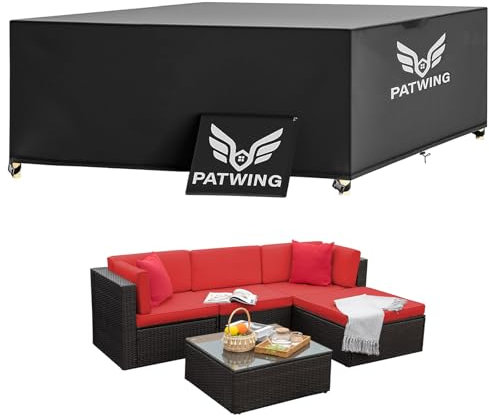 PATWING Housse Salon de Jardin, Housse Table de Jardin avec Corde et Boucle Verrouillage, Housses pour Mobilier de Jardin, Bâche de Protection Étanche 600D Oxford Tissu Imperméable (200*160*70cm)