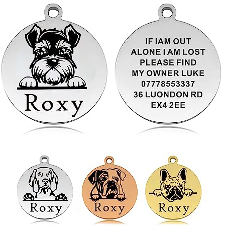 Dog Tags for Pets Engraved UK Personalised Dog Tag Dog Name Tag Dog Tags Dog ID Tag Custom Stainless Steel Dog ID Tags for Puppy Dogs Pet Dog (Silver L, Round)