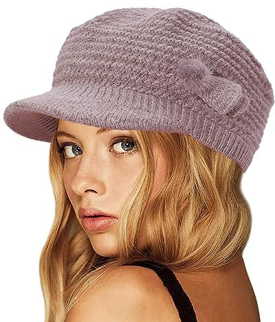 CheChury Basker mössa dam basker chic vinter stickad barett visir hatt vintermössa snöre Newsboy målare hattar pläd åttkantig vinter vintage mössa hatt visir vinter varma hattar, kaki, En Storlek