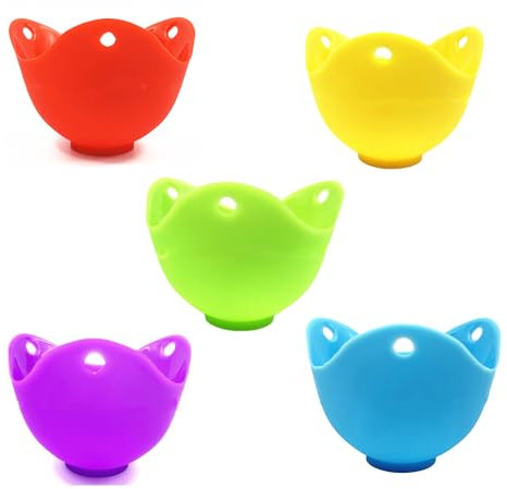DoHTeck 5 hueveras hervidas de silicona, antiadherentes al vapor, utilizadas en microondas o estufa para cocinar huevos, sin BPA