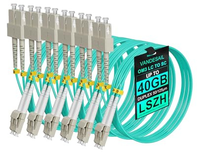 VANDESAIL OM3 LC-SC Fiber Optical Patch Cable, 10G Fiber Cable Multimode Jumper Duplex 3m(9.84ft) 6 Pack LSZH 50/125µm Pure Optical Cable Series