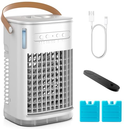 Mini Air Conditioner, Portable Air Conditioners w/Remote, USB Charging, 1.2L Water Tank, 2 Ice Boxes & 2 Sprays, 7H Auto-off Timer, Evaporative Air Cooler With 3Speeds, Desktop Fan For HomeOutdoors