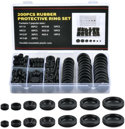BATINO 200 Stück Kabeldurchführung Gummi, Gummistopfen Gummitülle Karosseriestopfen Blindstopfen Gummi Kbeltülle Gummitüllen für Kabel Auto, Maschine, Wasserleitung, Pumpe und Stecker (7 Größen)