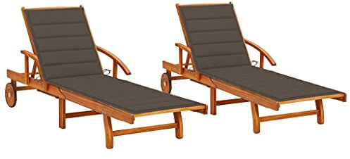 FUDUGEHMIOFWFJJ liegestuhl,liegestuhl Garten,saunaliege,Sonnenliegen 2 STK. mit Auflagen Massivholz AkazieGeeignet für Garten, Pooldeck, Terrasse, Wohnzimmer