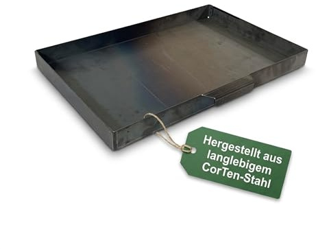 EWH Aschekasten für Grill aus CorTen Stahl im Edelrostoptik (49 x 34 cm) Aschebehälter/Aschewanne Aussengrill Aussenkamin