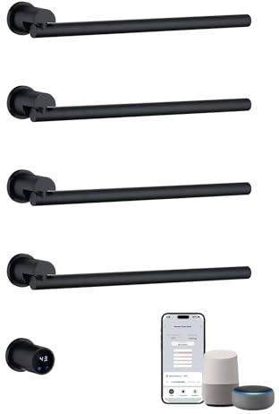 Scaldasalviette Elettrico Bagno Installazione ad Incasso, 75W WiFi Elettrico Riscalda Asciugamani Intelligente con APP, Timer, Display LCD, Thermostat, Ruotabile di 180° Scaldasalviette, Nero