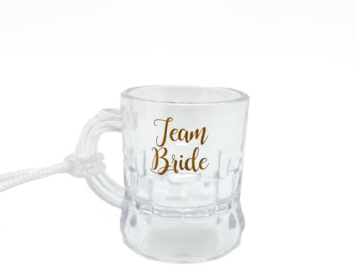 Carlso Schnapsglas Team Braut zum Umhängen pink Pinnchen am Band oder Kette mit Henkel für JGA Junggesellinnenabschied 11x Team, 1x Bride to be (gold)