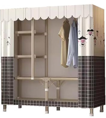 HUHJYUGE Kleiderschrank Stoffschrank Stabil, Stoffschrank Faltschrank, Kleiderständer mit Kleiderstangen, Freistehender Kleiderschrank mit Oxford-Stoffbezug, Wardrobe Closet für Wohnzimmer