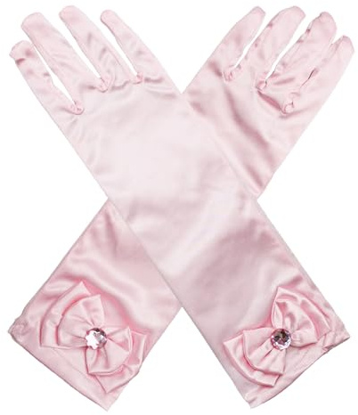 Gants Longs pour Enfants Avec Nœud Et Diamants, en Satin pour Princesse, Fleur de Mariage, Anniversaire, Jours de Fête, DéCoration pour SoiréE CostuméE (Pink)