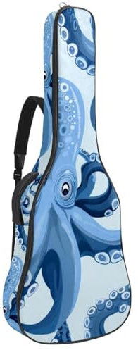 Gitarrentasche für Akustikgitarre mit zwei Taschen, blaues Oktopus-Monster, wasserabweisend, doppelt verstellbarer Schultergurt, Gitarrentasche, Blaues Oktopus-Monster, 42.9x16.9x4.7 in, Stilvoll
