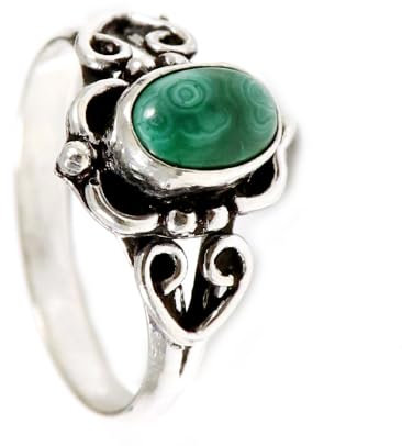 JEWELSTREZORO Anello in argento Sterling 925, per uomini e donne, in tutte le misure, realizzato a mano, TSR186, 62 (19.7), metallo prezioso Gemma, Malachite