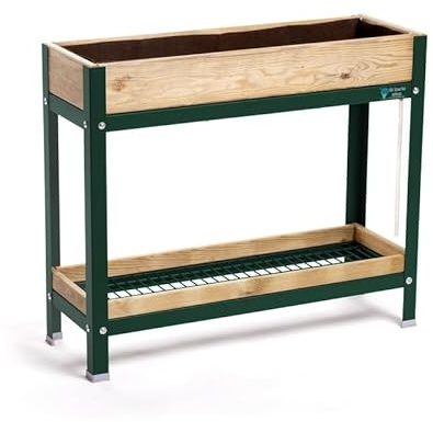 MI HUERTO URBAN Jardinera Elevada de Madera con Bandeja | Verde 90x30x78cm | Jardinera de Madera, Estructura Metálica, Mesa cultivar plantas para Jardín y Balcón, Bandeja Recoge Aguas | HUERTO ALTO