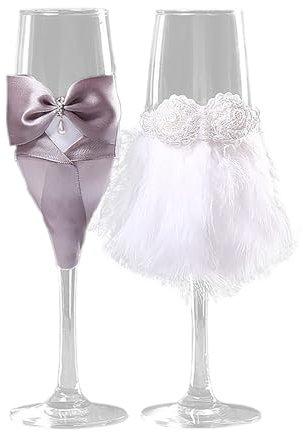 MINGZHE 2 Pièces Verres à Grillage, Verres à Champagne de la Mariée et du marié Verres de Mariage Flûtes à Champagne Ensemble de Mariage (B)